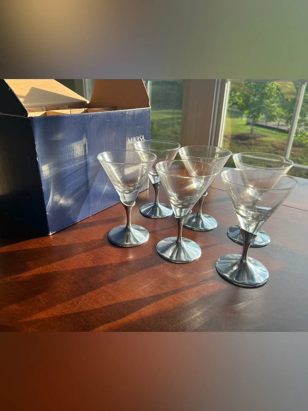 Mikasa Glass Martini Coupes w/ Silver-Tone Stems Set of 6 Axis by David Rockwell